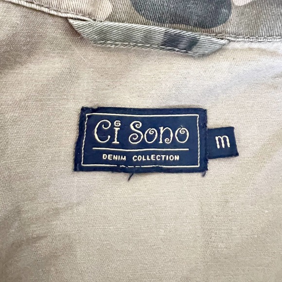 Ci Sono Green Camo Print Denim Full Zip Utility Jacket Women's Size Medium M - Picture 5 of 7